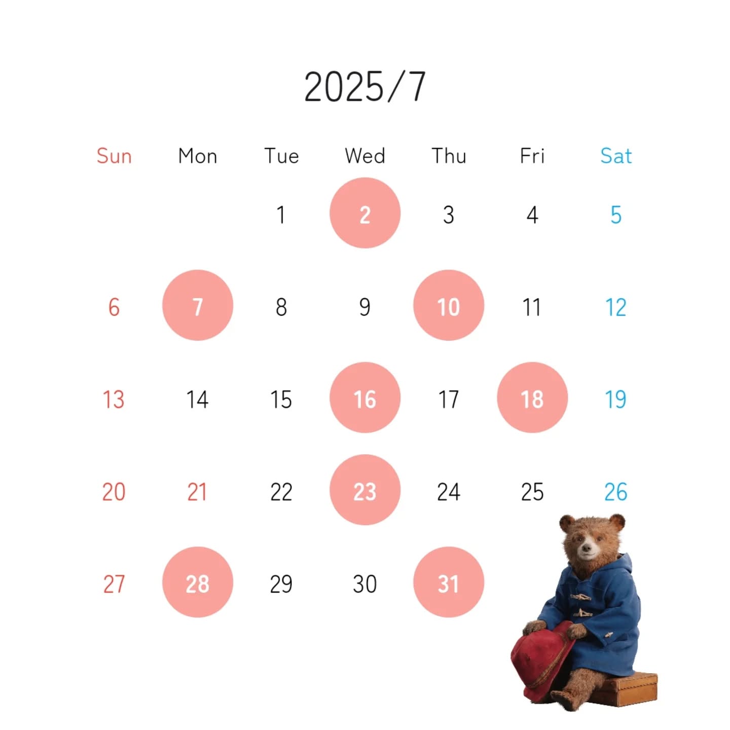 7月のお休みです。